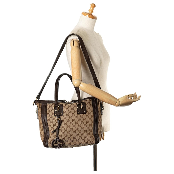 GUCCI CROSSBODY TOTE Borsa charm in tela GG marrone Gucci - Picture 1 of 11